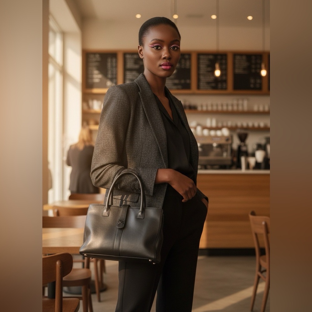 CHANEL Black Leather Top-Handle Tote - Picture 9 of 11